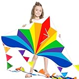 Flying Hoofer Regenbogen Delta Drachen Flugdrachen für Kinder und Erwachsene,Großer Strand Kinderdrachen,extrem einfach zu fliegen für Jungen und Mädchen, inklusive 300ft Drachenschnurgriff.