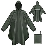 LUROON Leichter Wasserdichter Regenponcho Regenjacke Damen Herren mit Kapuze Faltbare Regencape Fahrrad mit Taschen Reflexstreifen, Wiederverwendbar Regenmantel für Wandern Angeln Radfahren Reisen