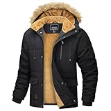 MAGCOMSEN Herren Warme Parka Jacke Gefüttert Winter Daunenjacke Kapuze Camping Jacken Männer Winddicht Warme Outdoorjacke Fleece Funktionsjacke Wandern Jagdjacke Schwarz M