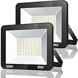 TASINUO 50W LED Strahler Außen 2 Stück, IP67 Wasserfest LED Fluter Flutlicht, 5000LM 7000K Kaltweiß Superhell LED Scheiwerfer Aussenstrahler für Lager, Garten, Garage, Hof, Terrasse