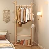 Freistehende Holzgarderobe mit rechteckigem Boden, 5 Haken und Kleiderstange, stabil und einfach zu montieren, perfekt für Flur, Schlafzimmer, Eingangsbereich, Aufbewahrungslösungen