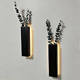 2 Stück Holz Wandvase mit LED Lichtern für Zimmerpflanzen, Künstlicher Eukalyptus Wandpflanzgefäße Fake Vines Wand Pflanzgefäße für Wohnzimmer, Badezimmer, Dekorationen Wanddeko Grünpflanzen (Black)
