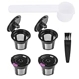 BOXOB 4er-Pack Nachfüllbare Kaffeefilter für Keurig 1.0 und 2.0 Brauer, Wiederverwendbare Kaffeefilterbecher mit Löffel und Bürste Kaffeepads Kapseln mit Edelstahl-Sieb (Schwarz)
