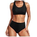 Damen-Bikini mit hoher Taille, sexy Push-up-Zweiteiler-Badeanzug, Vintage-Badeanzug, Zweiteiliger Retro-Bikini-Set mit gerüschtem Print hoher Taille Style Tank Top Tank Top Herren & Unterhemd Herren