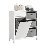 SoBuy BZR77-W Wäscheschrank mit ausklappbarem Wäschesäcken Wäschesack Wäschetruhe Wäschekorb Badezimmerschrank Weiß BHT ca.: 80x91x38cm