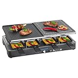 Bomann RG 2279 CB Raclette-Grill mit heißem Stein zum Grillen und Überbacken, Wendegussplatte, 8 Pfännchen, 8 Holzspatel, antihaftbeschichtet