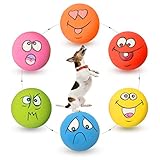 HOLYSTEED Hundespielzeug kleine Hunde, Latex Hundespielzeug Quietschend, weiches kleines Hundespielzeug, quietschender Hundeball mit Lächeln-Gesicht, 6 Stück