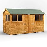 Powersheds Hochwertige Grad Pultdach Gartenhaus mit Doppeltür, Tür anpassbar, aus 12 mm extra dickem Gradsholz, für Lagerungs- & Outdoor-Bedürfnisse (3 x 2.4m)