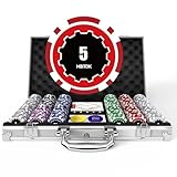 HEITOK Poker Koffer 300 Chips Set – 11,5g Schwerer Pokerchips mit Wertaufdruck – Inkl. 2 Kartendecks, 5 Würfel & Dealer Button – Hochwertiger Alu-Koffer für Texas Hold'em & Blackjack