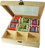 Incutex Aufbewahrungsbox aus Holz, Teebeutelbox, Teekiste, Teebox, Teedose Holz mit 9 Fächern und Sichtfenster
