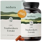 nedura® OPC Traubenkernextrakt hochdosiert – 200 vegane Kapseln – 560 mg reines OPC je Tagesdosis – Aus französischen Trauben – Mit Vitamin C