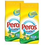 PERO Pulverwaschmittel für weiße Wäsche mit Zitronenduft – 9 kg | Waschmittel Großpackung, 2 Er