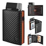 TEEHON Geldbörse Herren mit RFID-Schutz –Kohlefaserleder Portmonee Herren, 8 Kartenetui, ID-Fenster, Münztasche, Geldscheinfach mit Geschenkbox (Schwarz Orange)
