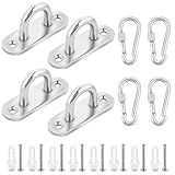 Augplatte Edelstahl und Karabiner, 4 Stück Deckenhaken, Decksplatte mit Dehnungsrohr und Schrauben, Augplatte mit Öse, Ösenplatte für Aufhängung Hängesessel, Hängematte, Boxsack