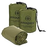 PINUQUEST Notfall Biwaksack 2er-Set grün/orange (213 × 91 cm) - Notbiwak ist Ultraleicht, wasserdicht sowie Wind-, hitze- und kälteabweisend - Notfallschlafsack ideal für Outdoor, Survival (Grün)