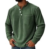 UHouse Henley Langarmshirt Herren Cord Shirt Langarm Sport Freizeit Longsleeve mit Knopfleiste Brusttasche Tshirt Männer Fischerhemd Baumwolle Longshirt Golfshirt Schlafanzugoberteile Armeegrün 4XL