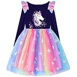 VIKITA Mädchen Kleider Einhorn Kleid Langarm Prinzessin Tüll Party Festlich Kleid LH4872 6T