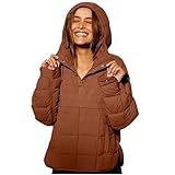 SMIDOW Übergroße Pufferjacke für Damen, gesteppt, Dolman-Kapuzenpullover, leicht, mit Knopfleiste, für Herbst und Winter, warme Kleidung, #G02-brown, Large