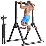 WATBKHE Klimmzugstange Freistehend Power Tower Dip Station Faltbar, Pull Up Bar Verstellbar, Multifunktions Home Gym Trainingsgerät, Krafttraining Fitnessgeräte (Schwarz-Multifunktional)