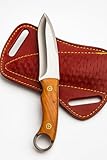 TATLA CRAFT Hunting Knife, Stainless Steel Blade and Olive Wood Handle - Blacksmith Made Camping Knifes - Bushcraft Knives- Survival Knife with Leather Cover. (HK-128)