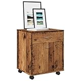 MOBCANT Rollcontainer Altholz-Optik 45x38x54 cm Holzwerkstoff, Schränkchen Vorratsschrank Vitrinenschrank Beistellschrank Geeignet für Schule Wohnzimmer Wohnheim Büro