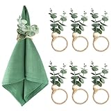 Serviettenringe 6 Stück Serviettenring aus Eukalyptus, Rustikale Serviettenringe Bauernhausstil, Boho Serviettenhalter Holzperlen für Thanksgiving, Ostern, Weihnachten, Hochzeitstischdekoration