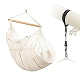 LA SIESTA® Habana Baumwoll Hängesessel & Baum- & Pfosten-Befestigung - Hängesessel für Indoor Outdoor Schlafzimmer, Sitz Hängeschaukel für Garten, Groß Hängesessel - 2 Personen Comfort Size, Latte