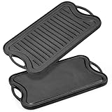 Warmiehomy Gusseisen Grillpfanne - Doppelseitige Antihaft Grillplatte BBQ Pfanne für Grill - Grillpfanne Gasgrill Elektro und Ofen Safe,40x25cm