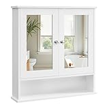 VASAGLE Spiegelschrank, Badschrank, Wandschrank, Hängeschrank mit 2 Spiegeltüren und offenem Fach, verstellbare Ablage, Wandmontage, 13 x 56,5 x 58,5 cm, Weiß LHC002