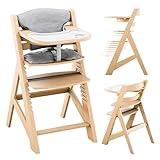 TULANO Morsel 40 | Kinderhochstuhl Treppenhochstuhl Babystuhl Kombihochstuhl | Verstellbar | Mitwachsender ab 6 Monate bis 12 Jahre | Schutzbügel 3-Punkt-Gurt | abnehmbarem Essbrett | Holz Natur