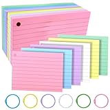 300 Stück farbige linierte Karteikarten mit 6 Ringen, neonfarben, Lernkarteikarten, Einzelloch, liniert, Lernkarten, eine Seite für Schulbedarf (frische Farbe, 7,6 x 12,7 cm)