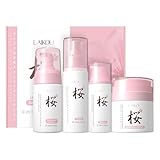 LAIKOU Sakura Gesichtspflege Set, Hautpflege Geschenkset Frauen, 4 Stück Feuchtigkeitsspendend Skincare Geschenkset – Reinigungsmittel Gesicht, Serum, Toner Hydrating, Gesichtscrem