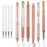 WINKIO 0.5mm Gelschreiber, 6 Stück Aesthetic Gelstifte Schnell Trocknende Gel Pen mit 4 Nachfüllminen, Einziehbare Kugelschreiber Schwarz +Farbiger Textmarker(Karamellbraun)