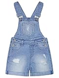 KIDSCOOL SPACE Niedliche Jeans-Shorts für große Mädchen, zerrissener, gefalteter Saum, verstellbare Träger, Sommer-Denim-Shortalls, hellblau, 11–12 Jahre