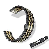 RoYiio Edelstahl Armband für Anstoßbreite 22mm, ErsatzArmband mit Schnellverschluss, Schön Poliert, Metallband für Damen und Herren - Schwarz Gold