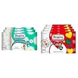 Regina Kamillenpapier 3-lagiges Toilettenpapier - 48 Rollen-Packung (3 x 16 Einzelpackungen) und Regina mit Herzen Haushaltstücher 3-lagig - 32 Rollen-Packung (8 x 4 Einzelpackungen)