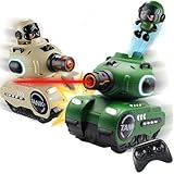 OBEST 2 Stück Ferngesteuertes Kampf Auto, 2.4 GHZ RC Schlacht Tankwagen, 360° Drehung Fernbedienung Driftwagen mit LED Licht und Musik, Katapultpuppe Spielzeug Tank Auto für 6+ Jahre Jungen/Mädchen
