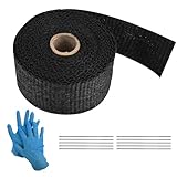 5M Hitzeschutz Auspuff Band, Motorrad Auspuff Auspuffband, Hitzeschutzband Auspuff Schwarz mit Edelstahl Kabelbindern & Einweghandschuhe, Auspuff Bandage Hitzebeständiges für Auto Auspuffanlagen