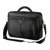 Targus Classic+ Clamshell Case, Laptoptasche für Breitbildnotebooks bis 18 Zoll, strapazierfähige Tasche aus Polyester, funktionale Umhängetasche – Schwarz/Rot, CN418EU