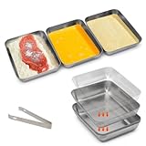 CEWROM Panierschalen Set, 3-teilig - Panier-Set aus Edelstahl Schale zum Panieren/Schalen zum Panieren mit Clip/Stapelbar Metall Panierstraße Rechteckig(25 x 19 x 5 cm)