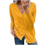 Damen-Strickbluse, modisch, mit Knöpfen, langärmelig, einfarbig, kurzer Mantel, Cardigan, Bluse, Damen, lässig, offene Vorderseite, Cardigans, Hemden, Mäntel, Blusen, Oberbekleidung, 01 gelb, M
