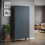 skølm Ituri Metallschrank Anthrazit – Kleiderschrank mit 6 Fächern & 2 Kleiderstangen – Garderobenschrank Flur 80 cm breit – Schlafzimmerschrank Industrial Style – Stahlschrank für Wohnzimmer & Büro