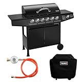 TAINO BASIC BBQ Gasgrill Grillwagen Edelstahl-Brenner + Seitenkocher Grill (Gasgrill BASIC 6+1 Set)