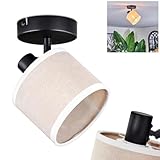 HOFSTEIN Deckenleuchte Bassagoda, Deckenlampe aus Metall/Stoff in Schwarz/Beige/Weiß, verstellbare Leuchte im modernen Design (Schirm Ø 12 cm), 1xE14, Esszimmer, Wohnzimmer, Schlafzimmer, Küche, Flur