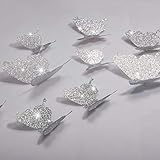 36 Stücke DIY Glitzer Schmetterling Kombination 3D Schmetterling Wandaufkleber Abziehbilder Haus Dekoration (Glitzer Silber)