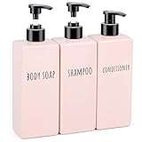 Segbeauty Seifenspender, 3 Stück 500ml Shampoo Flaschen zum Befüllen, Seifenspender Kunststoff, Pumpspender mit Bedruckten Etiketten, Duschgel Spender für Bad (Rosa)
