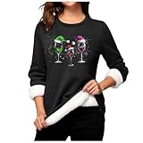 Warmer Pullover Damen, Oversize Sweatshirt Damen, Weihnachtspulli Lustig Ugly Fleecepulli Gefüttertes Fuzzy Longpullover Teddy Verdickt Langarmshirts Lässiges Locker Pulli Stilvoller Gedruckt