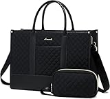 LOVEVOOK Laptoptasche Damen 17 Zoll, Wasserdicht Arbeitstasche Handtasche Groß Schultasche Shopper Tasche Aktentasche Lehrertasche, Leder Tote Bag Notebooktasche für Büro Arbeit Uni Schwarz