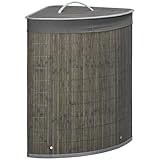HOMCOM Bambus Wäschekorb mit Deckel 55L Wäschesammler mit Griffen, herausnehmbarer Wäschesack, Eck Wäschetonne Laundry Baskets für Waschküche Badezimmer Schlafzimmer Grau