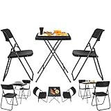 ecosa® Bistroset 3-teilig Balkontisch mit 2 Stühlen Gartentisch klappbar - Balkonset klappbare Stühle - Sitzgruppe Balkonmöbel Wetterfest Gartenmöbelset Rattan Optik aus robustem 600D Oxford PVC